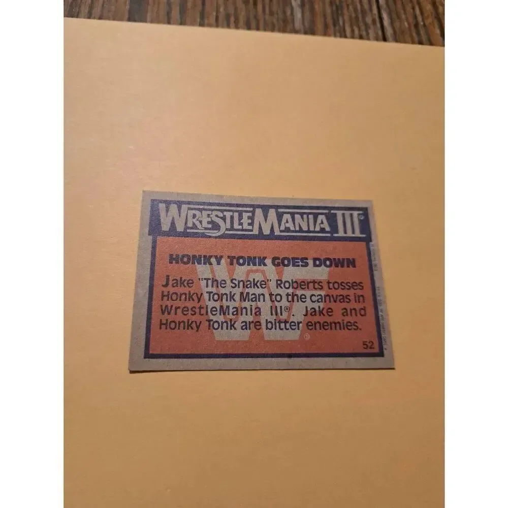 Vintage 1987 Topps WWF WrestleMania III Trading Card 52 Honky Tonk Jake Roberts
